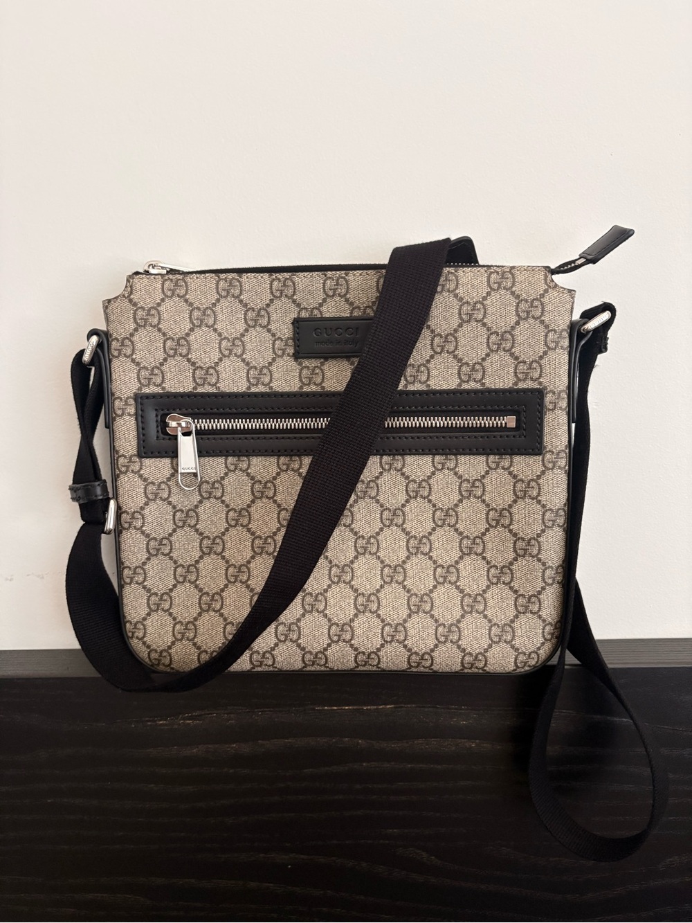 Gucci Monogram Messenger Bag in Beige and Black